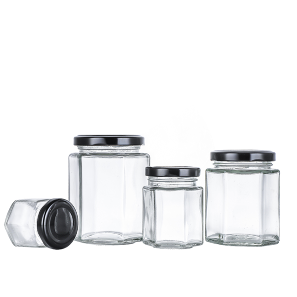 Hexagon honey jars food grade transparent glass honey jar wholesale