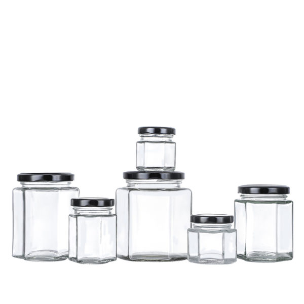 Hexagon honey jars food grade transparent glass honey jar wholesale