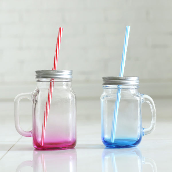 Wholesale Gradient glass bottle mason jars with handle